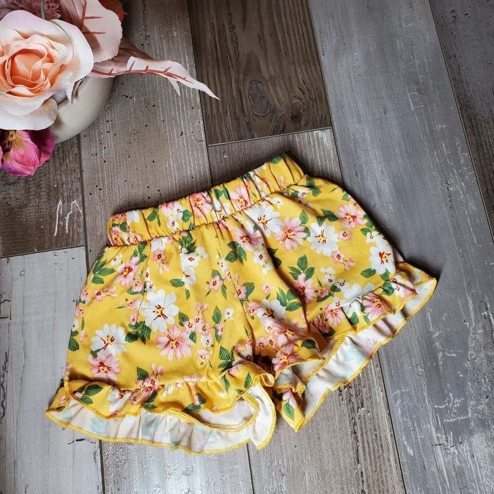 Btween Yellow Green & Pink Floral Toddler Girl Casual Summer Shorts Outfit Set - Picture 14 of 16